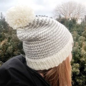 Gray, Alabaster Stripe Knit Beanie